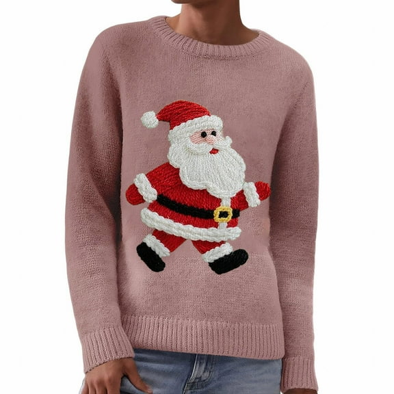 KANG Print Pullover Sweater Cozy Long Sleeve Round Neck Knitted Top For Holiday Party Casual Winter Wear Festive Fashion