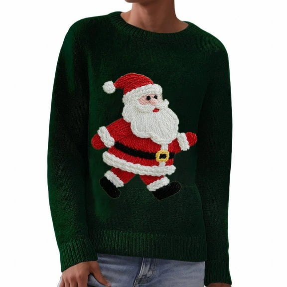 KANG Print Pullover Sweater Cozy Long Sleeve Round Neck Knitted Top For Holiday Party Casual Winter Wear Festive Fashion