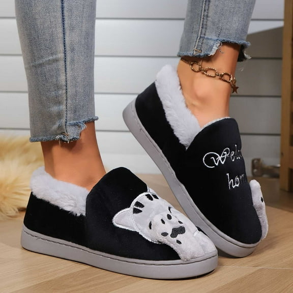 KANG Slippers With Cat Design Cozy Fleece Lined Winter Shoes For Indoor Outdoor Comfort