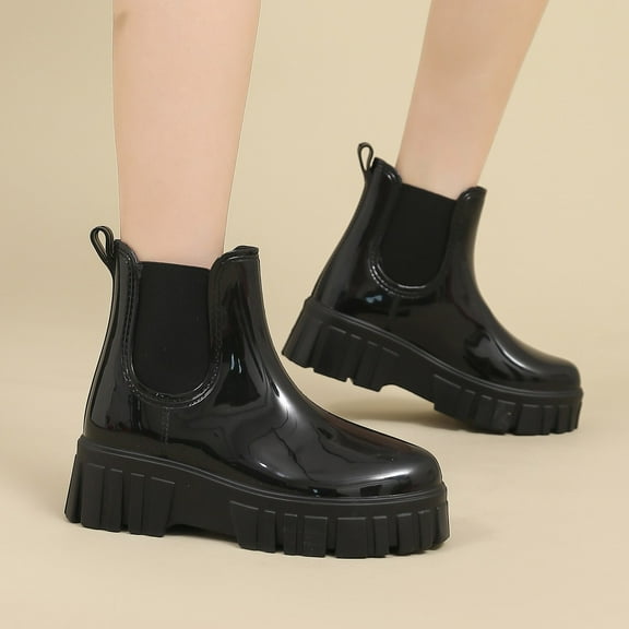 KANG Snow Boots Women Non Detachable With Cotton Inside Rain Boots Outdoor Rubber Water Shoes Rain Boots Collar Gardening Boots Ultra Lightweight Portable Garden Shoes