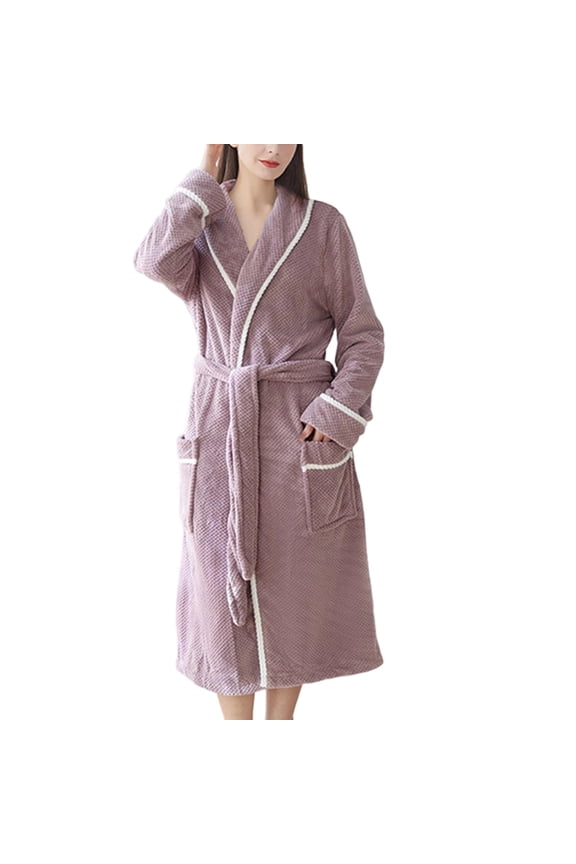 Soft Fleece Bathrobe Cozy Kimono Robe Long Sleeve Shirtwaist Loungewear For Spa And Home Relaxation