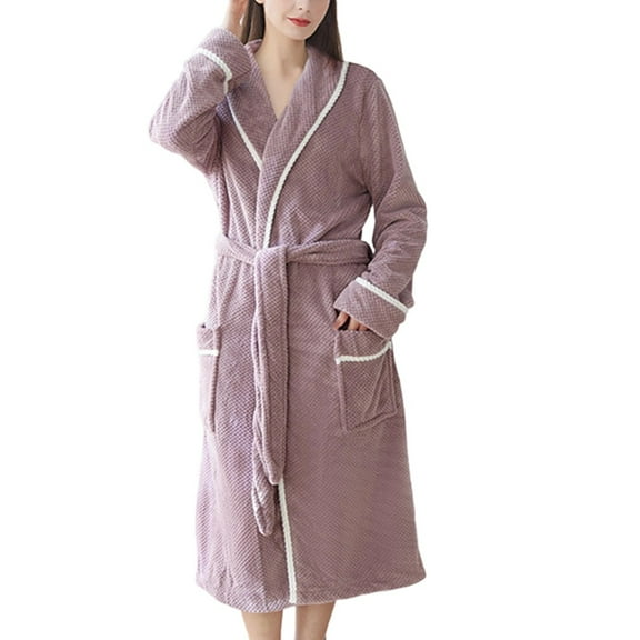 KANG Soft Fleece Bathrobe Cozy Kimono Robe Long Sleeve Shirtwaist Loungewear For Spa And Home Relaxation