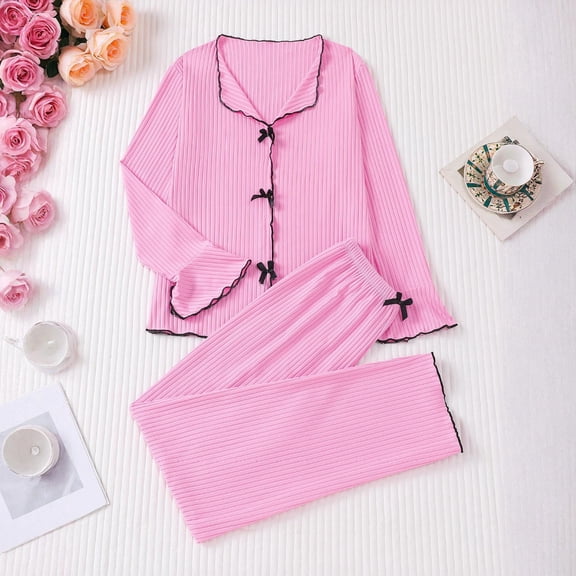 KANG Soft Pajama Long Sleeve Top With Comfortable Pants Breathable Loungewear For Cozy Sleep And Relaxing At Home Red M
