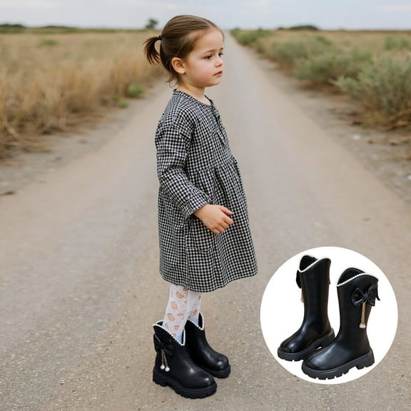 KANG Stylish Leather Ankle Boots For Girls With Elegant Bow Detail Casual Footwear