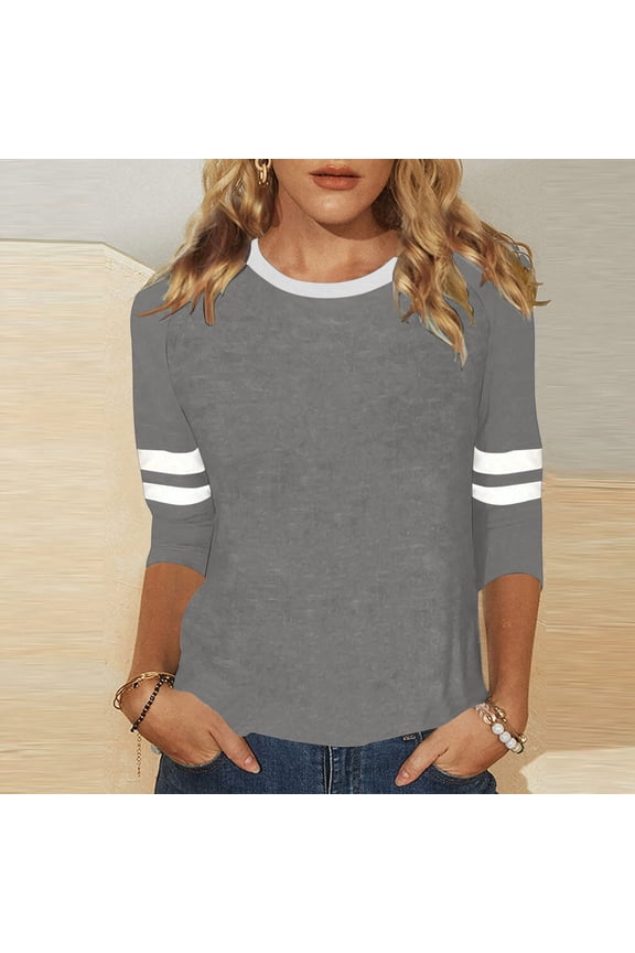 Three Quarter Sleeve T Shirt Soft Everyday Basic Top With Ribbed Detail Comfortable Relaxed Fit Blouse For Casual Wear And Layering Modern Feminine Style