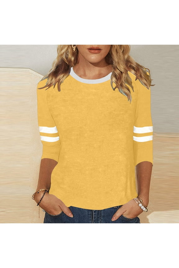 Three Quarter Sleeve T Shirt Soft Everyday Basic Top With Ribbed Detail Comfortable Relaxed Fit Blouse For Casual Wear And Layering Modern Feminine Style
