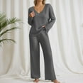 thumbnail image 1 of KANG Two Piece Women's Loungewear Pyjama Set Elegant Ribbed Homewear Autumn Outfit Loose Long Sleeve V Neck Tops Wide Leg Trousers Sets Sleepwear Leisure Leisure Suit, 1 of 6