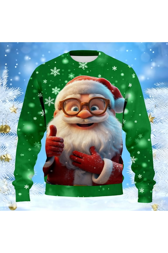 Unisex Heavyweight Winter Print Sweater Soft Lined Crewneck Pullover Long Sleeve Casual Streetwear For Fall Holiday Comfortable Relaxed Fit Green XXL