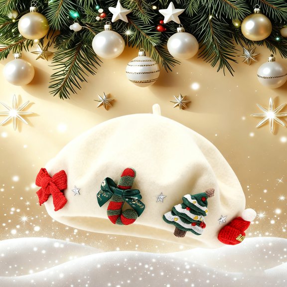 KANG Warm Beret For Soft Blend Knit Slouchy Holiday Party Hat Elegant Winter Cloche Cap With Brim Fashionable Cold Weather Headwear