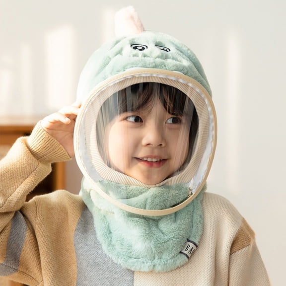 KANG Winter And Kids Hat With Face Wind Hat Ear Head Cover Baby Warm Shawl Integrated Hat (4Y 8Y) Green One Size