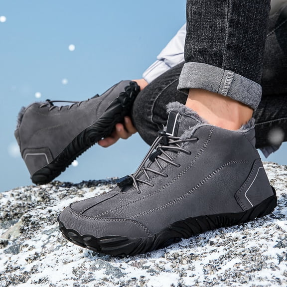 KANG Winter Ankle Boots With Fleece Elastic Lace Up Mid Top Slip Boots For Cold Weather Comfort