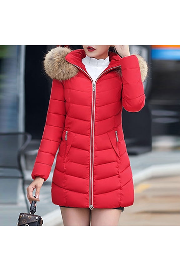 Winter Coat Long Puffy Down Jacket With Faux Hood Warm Thermal Outerwear For Cold Weather