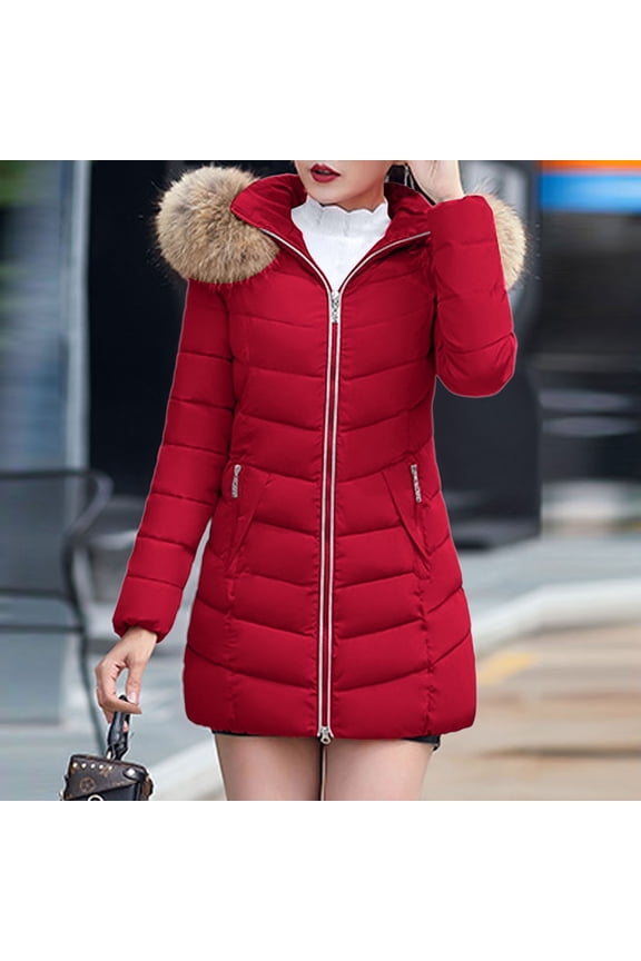 Winter Coat Long Puffy Down Jacket With Faux Hood Warm Thermal Outerwear For Cold Weather