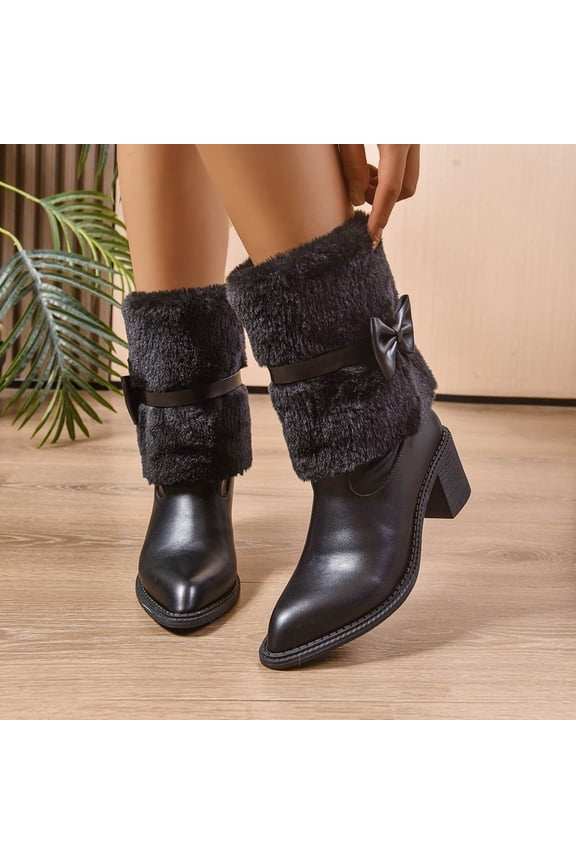 Winter Fashion Ankle Boots On Collar Bow Knot Comfortable Casual Dress Shoes