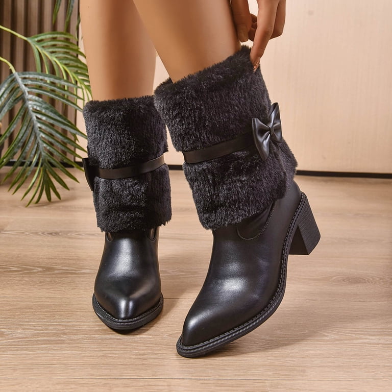KANG Winter Fashion Ankle Boots On Collar Bow Knot Comfortable Casual Dress Shoes