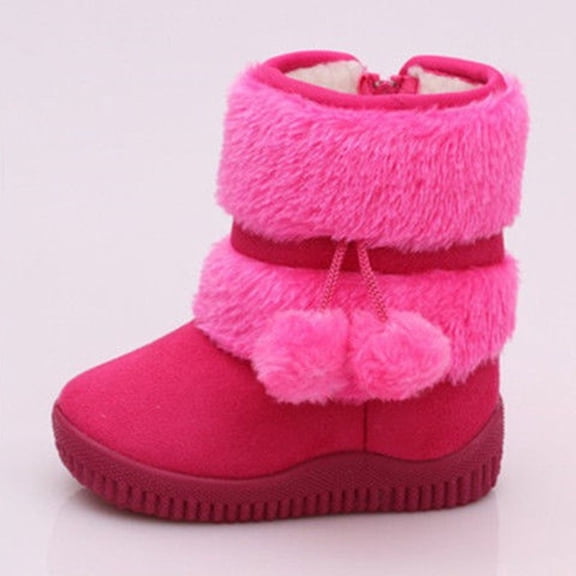 KANG Winter Girls Boots Warm Faux Lined Boots With Side Zipper Comfortable Non Slip Sole For Toddler And Kids Hot Pink 35