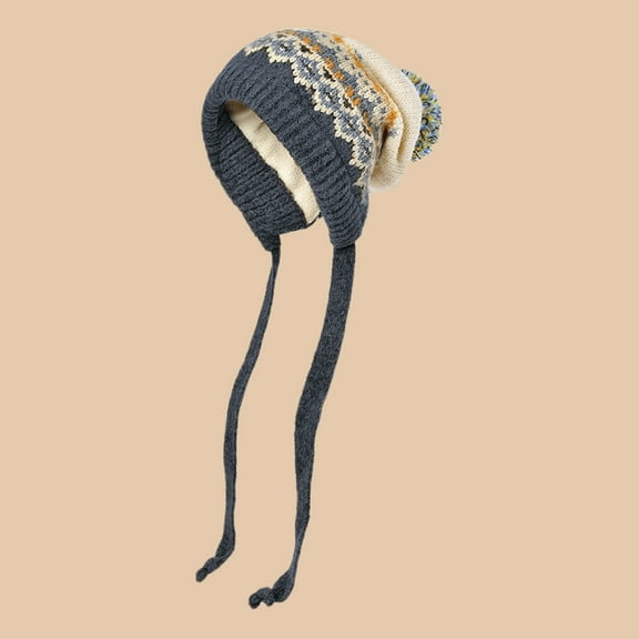 KANG Winter Knitted Hat With Ear And Tie Closure For Cozy Thermal Cabled For Cold Weather