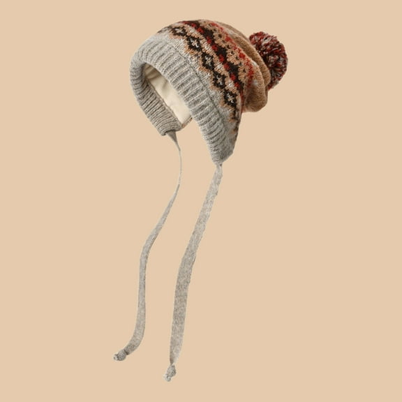 KANG Winter Knitted Hat With Ear And Tie Closure For Cozy Thermal Cabled For Cold Weather
