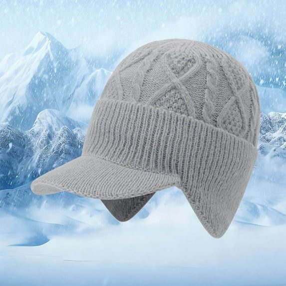 KANG Winter Knitted Hat With Ear Thermal Trapper Cap For Cold Weather Outdoor Activities Light Gray One Size