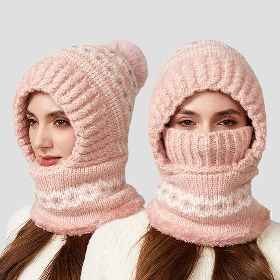 KANG Winter Knitted Hat With Scarf For Warm Fleece Lined Ear Trapper Cap Cold Weather With Neck For Outdoor Activities Pink One Size