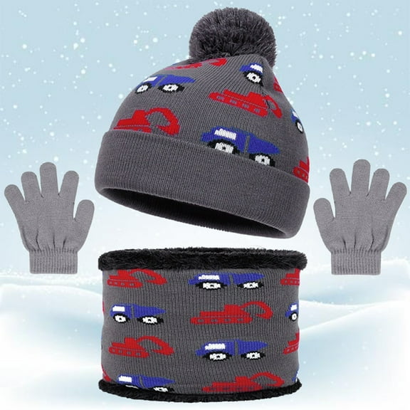 KANG Winter Scarf Hat And For Kids Knitted Neck Warmer Thermal Touchscreen Mittens Cold Weather
