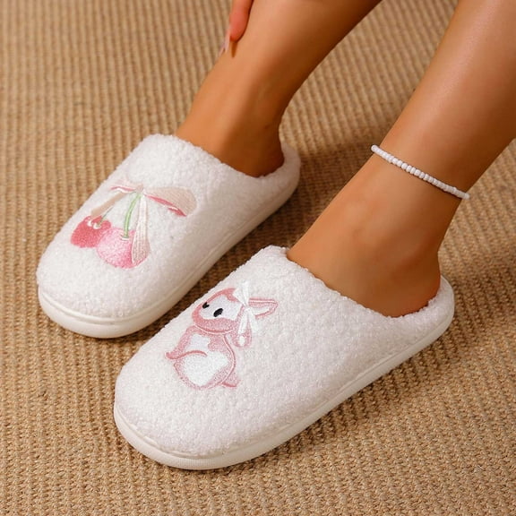 KANG Winter Slippers Cute Rabbit Embroidered Cozy Indoor Footwear For Home Use