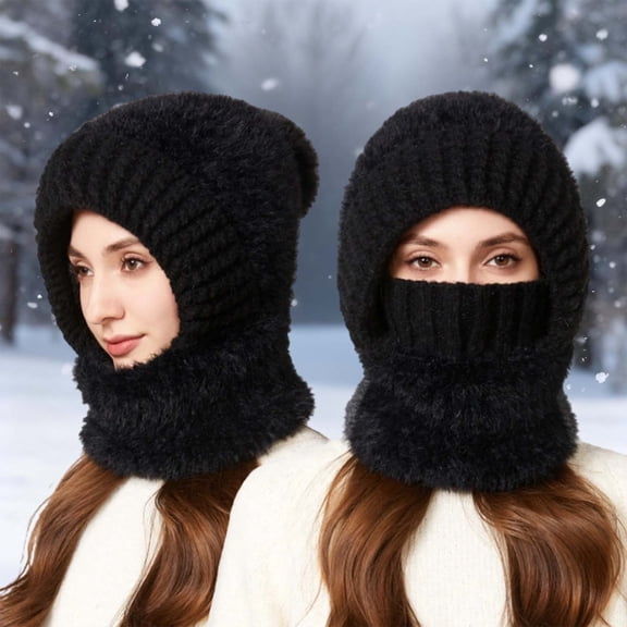 KANG Winter Thermal Knitted Hood For Windproof Full Face Skiing Cycling Outdoor Sports Black One Size