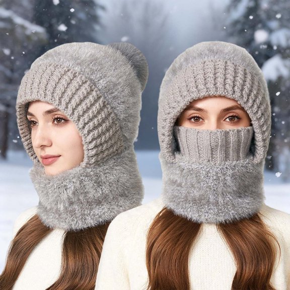 KANG Winter Thermal Knitted Hood For Windproof Full Face Skiing Cycling Outdoor Sports Grey One Size