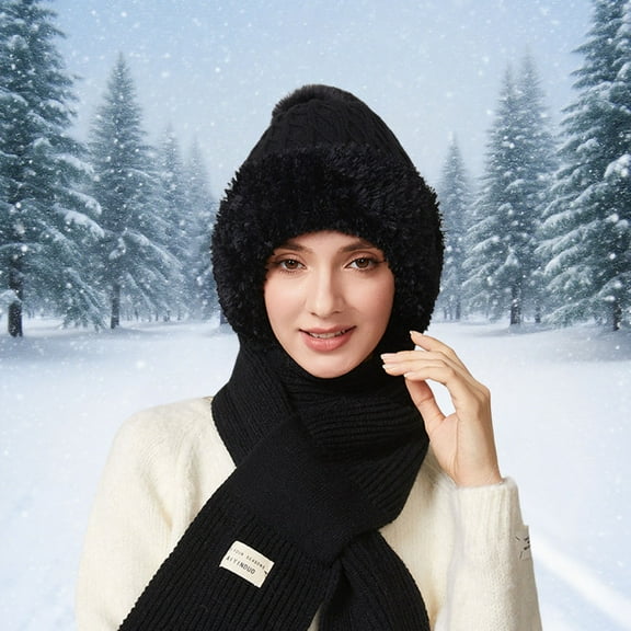KANG Winter Thermal Scarf Hat Fleece Lined Knitted Ear For Outdoor Activities Cold Weather