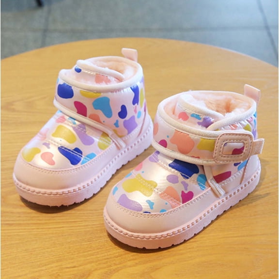 KANG Winter Warm Fleece Lined Boots For Girls Kids Non Slip Outdoor Cold Weather Footwear With Thick Insulated Sole Pink 23