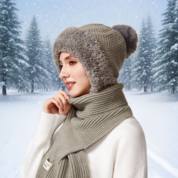 KANG Winter Warm Fleece Lined Scarf Hat For Cold Weather Outdoor Activities Thermal Knitted Face