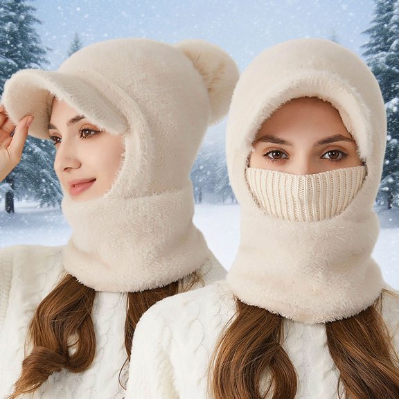 KANG Winter Warm Fleece Lined Scarf Hat For Cold Weather Outdoor Activities Thermal Knitted Face