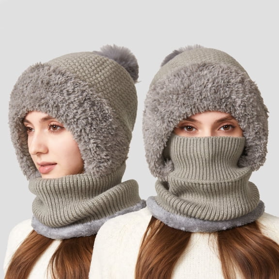 KANG Winter Warm Fleece Lined Scarf Hat For Cold Weather Outdoor Activities Thermal Knitted Face