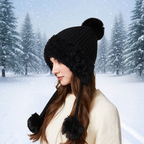 KANG Winter Warm Knitted Hat With Ear And Triple Ties For Cold Weather Outdoor Activities