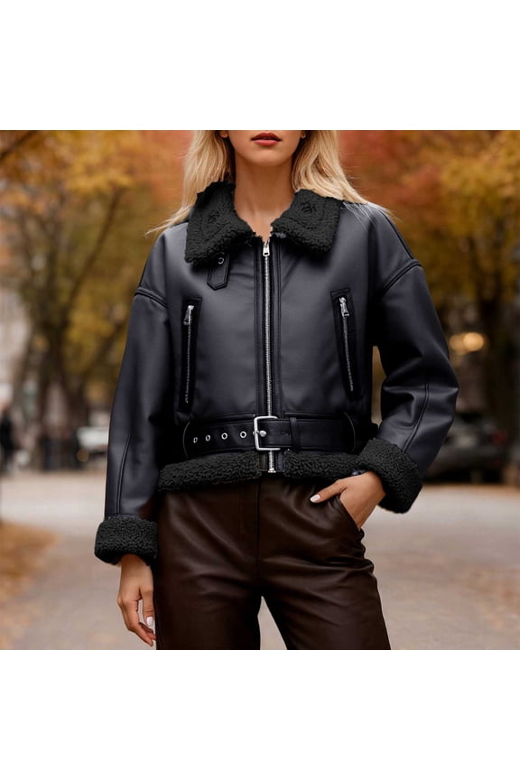 Women Faux Lined Collar Double Faced Short Casual Jacket Warm Thickened Winter Fall Coat Outerwear For Daily Comfort