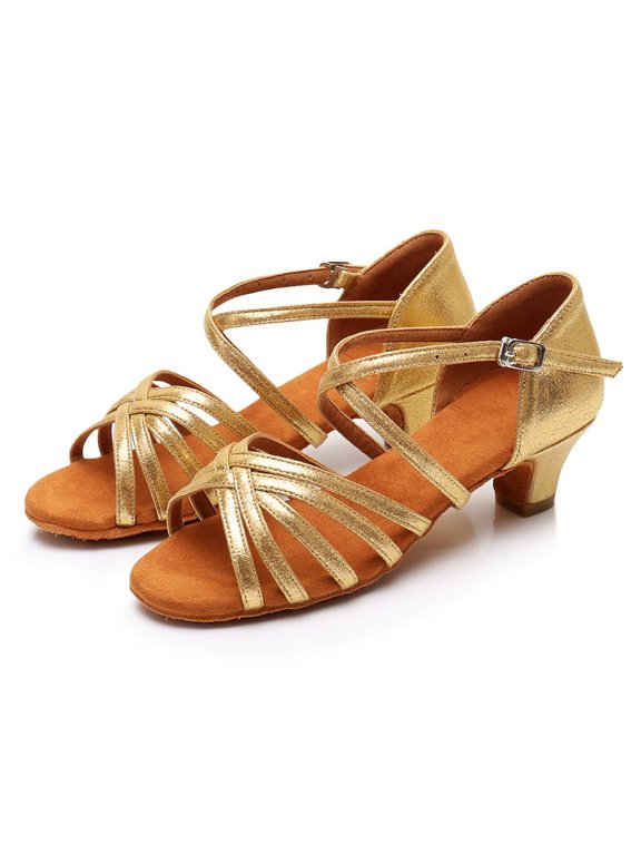 Women Ladies Low Dancing Ballroom Tango Latin Shoes Sandals Gold 38