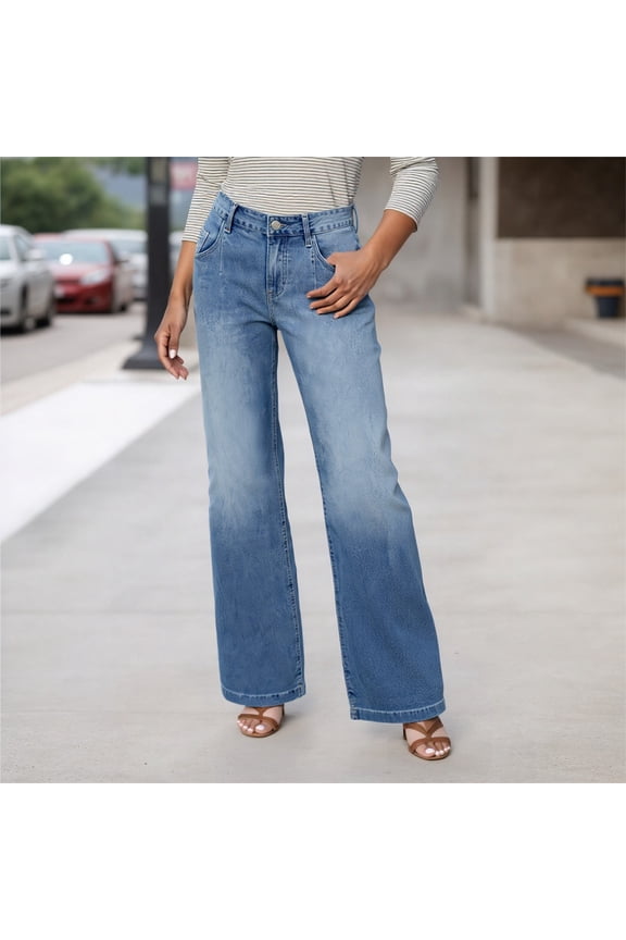Women Wide Leg Jeans For Casual High Waisted Strechy Straight Leg Loose Denim Pants With Pocket