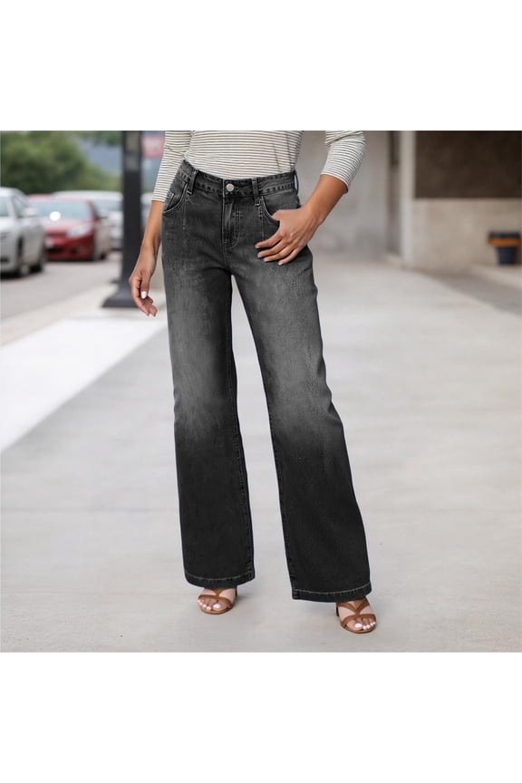 Women Wide Leg Jeans For Casual High Waisted Strechy Straight Leg Loose Denim Pants With Pocket