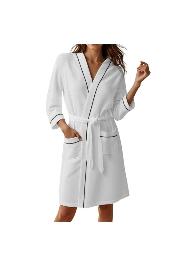 Women's Lightweight 3/4 Sleeve Robe Knee Length Kimono Bathrobe Spa Robe For Women