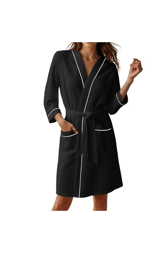 Women's Lightweight 3/4 Sleeve Robe Knee Length Kimono Bathrobe Spa Robe For Women