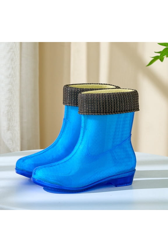 Women's Mid Calf Rain Boots Fashionable Durable Jelly Shoes With For Warmth Rain Boots Collar Gardening Boots Ultra Lightweight Portable Garden Shoes
