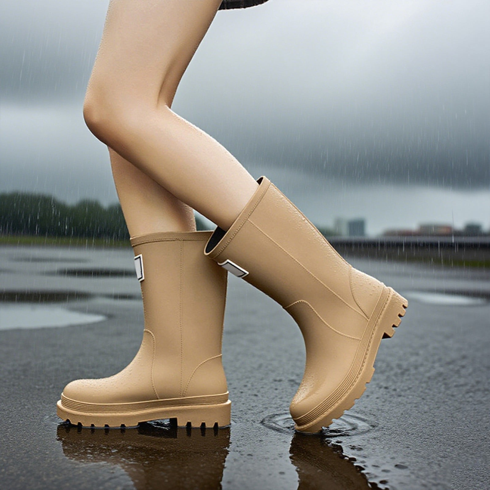 KANG Women's Mid Calf Rain Boots Slip Fashion Rubber Shoes With Thick Sole Rain Boots Collar Gardening Boots Ultra Lightweight Portable Garden Shoes