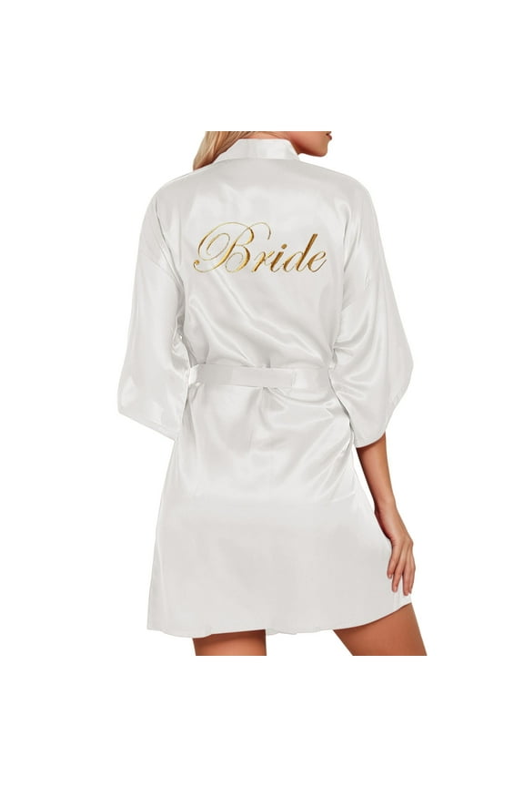 Women's Wedding Party Team Bride Robe Letters Kimono Satin Pyjamas Bridesmaid Bathrobe