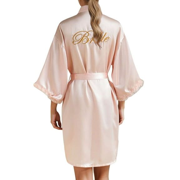 KANG Women's Wedding Party Team Bride Robe Letters Kimono Satin Pyjamas Bridesmaid Bathrobe