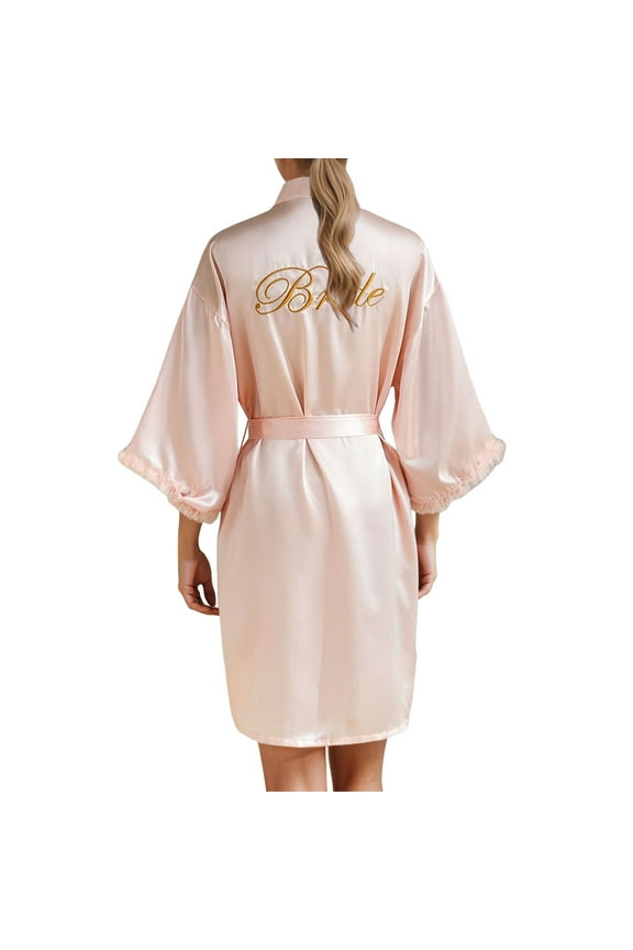 Women's Wedding Party Team Bride Robe Letters Kimono Satin Pyjamas Bridesmaid Bathrobe