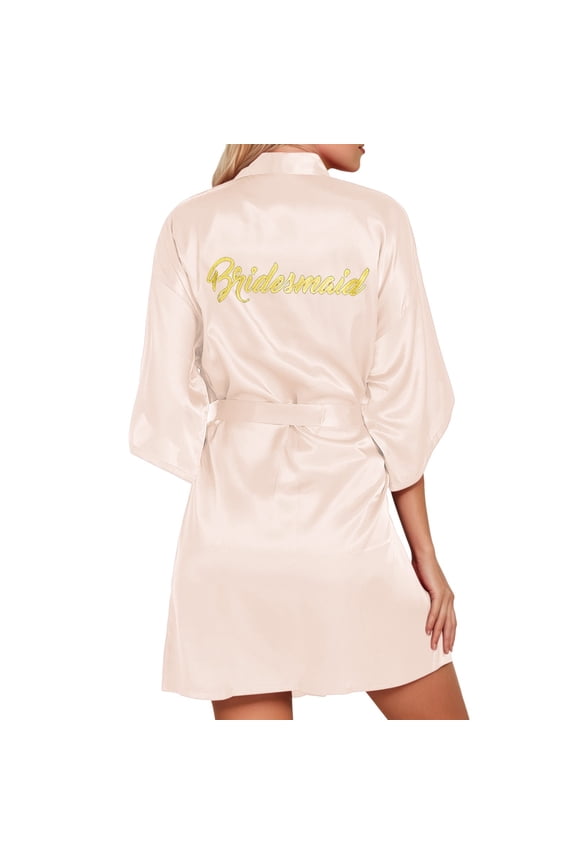 Women's Wedding Party Team Bride Robe Letters Kimono Satin Pyjamas Bridesmaid Bathrobe