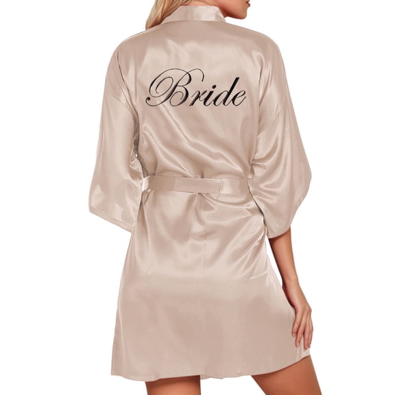 KANG Women's Wedding Party Team Bride Robe Letters Kimono Satin Pyjamas Bridesmaid Bathrobe
