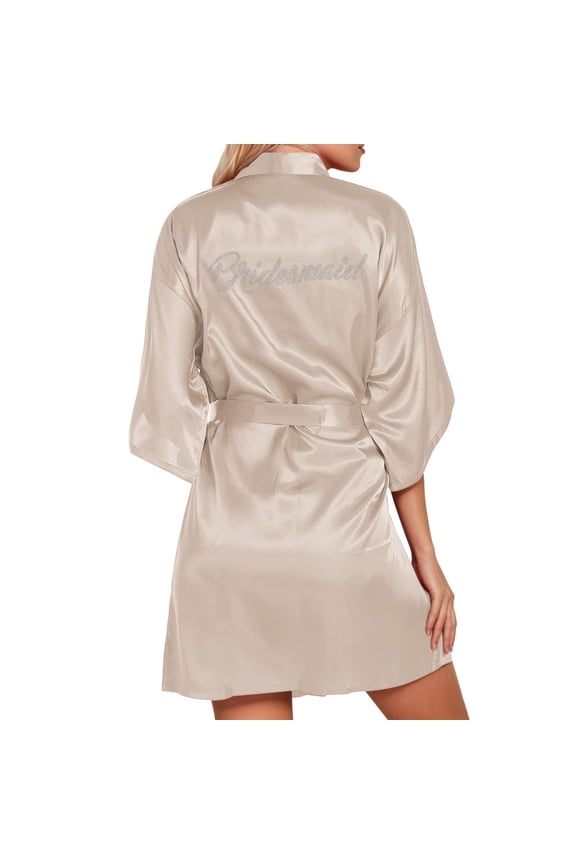 Women's Wedding Party Team Bride Robe Letters Kimono Satin Pyjamas Bridesmaid Bathrobe