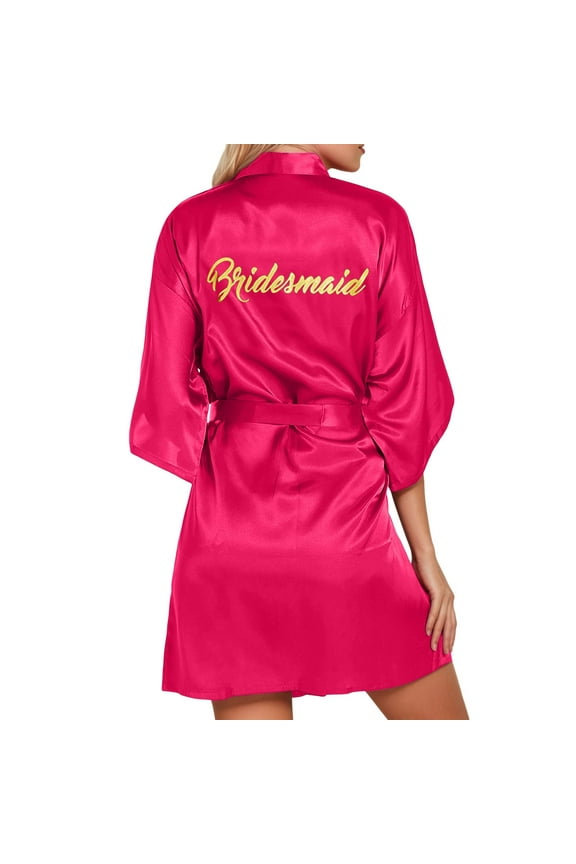 Women's Wedding Party Team Bride Robe Letters Kimono Satin Pyjamas Bridesmaid Bathrobe