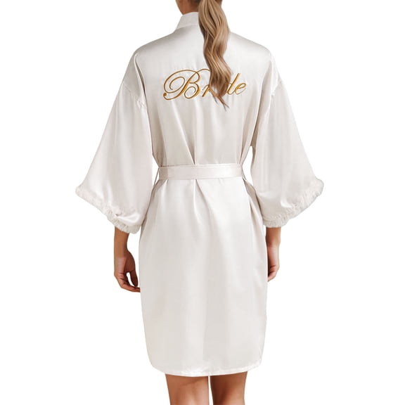 KANG Women's Wedding Party Team Bride Robe Letters Kimono Satin Pyjamas Bridesmaid Bathrobe